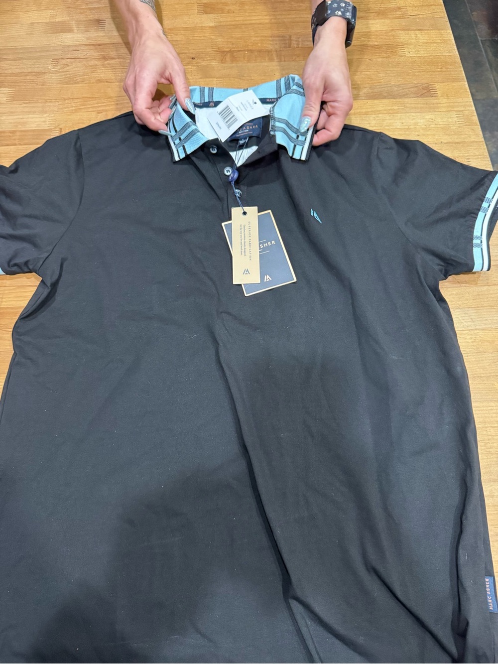 Men's Black Polo with Light Blue Trim